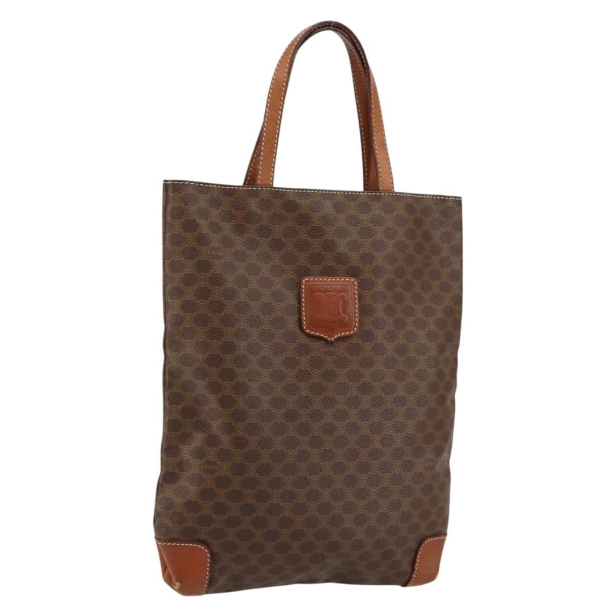 Celine Macadam Canvas Hand Bag Pvc Leather Brown Gold Auth 152276
